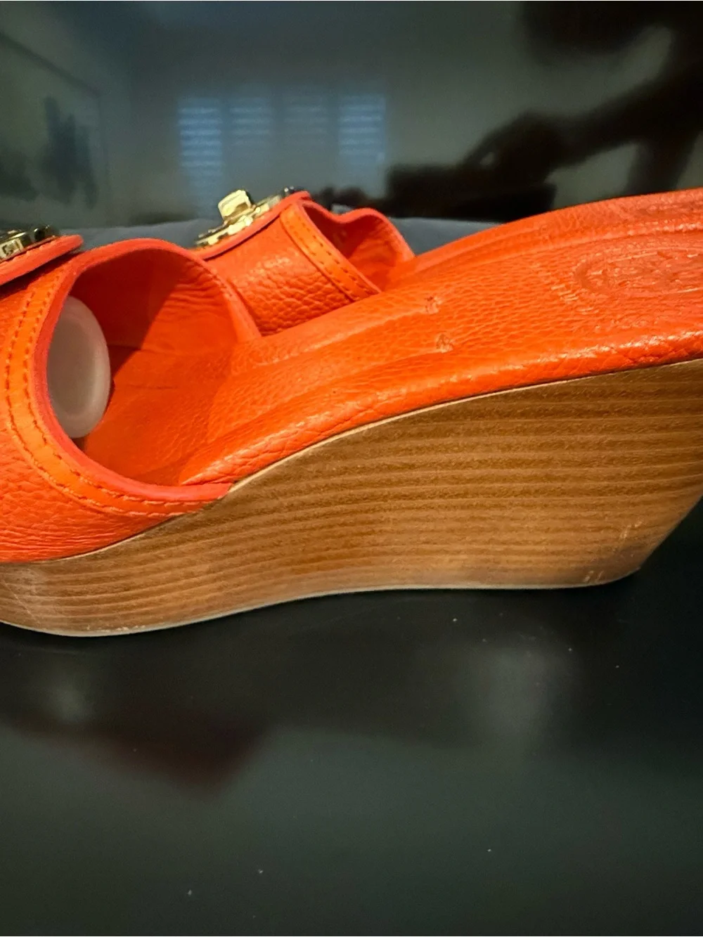 Tory Burch Red Leather Logo Slide Mules